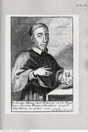 Vorderseite von Istituto Nazionale per la Grafica [http://creativecommons.org/publicdomain/mark/1.0/] Bildnis des seligen Kardinals Giuseppe Maria Tomasi di Lampedusa, ein Marienbild in der Hand haltend (3. Version) - , bh479755. Foto.