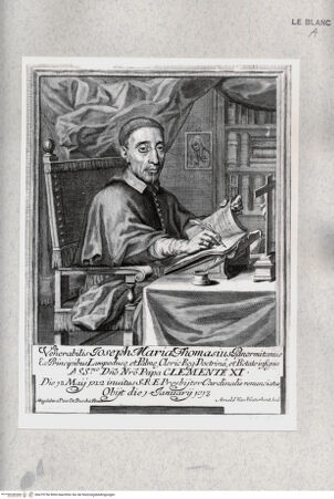 Vorderseite von Istituto Nazionale per la Grafica [http://creativecommons.org/publicdomain/mark/1.0/] Bildnis des seligen Kardinals Giuseppe Maria Tomasi di Lampedusa, an seinem Schreibtisch sitzend (2. Version) - , bh479756. Foto.