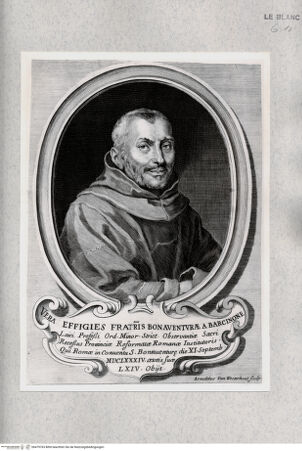 Vorderseite von Istituto Nazionale per la Grafica [http://creativecommons.org/publicdomain/mark/1.0/] Bildnis des seligen Bonaventura von Barcelona in einem Ovalmedaillon - , bh479763. Foto.