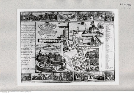 Vorderseite von Istituto Nazionale per la Grafica [http://creativecommons.org/publicdomain/mark/1.0/] Illustrationen und Pläne des Konklave von 1721, mit Widmung an Monsignor Alessandro Falconieri (1. Zustand) - , bh479768. Foto.