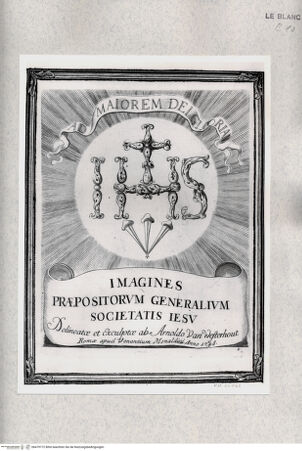 Vorderseite von Istituto Nazionale per la Grafica [http://creativecommons.org/publicdomain/mark/1.0/] Imagines Praepositorum Generalium Societatis Iesu. Delineatae et Exculptae ab Arnoldo Van Westerhout. (2. Zustand)Titelblatt - , bh479772. Foto.
