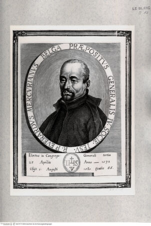 Vorderseite von Istituto Nazionale per la Grafica [http://creativecommons.org/publicdomain/mark/1.0/] Imagines Praepositorum Generalium Societatis Iesu. Delineatae et Exculptae ab Arnoldo Van Westerhout. (2. Zustand)Bildnis des Jesuiten Everard Mercurian - , bh479773. Foto.