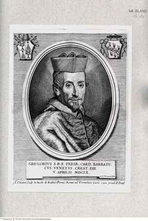 Vorderseite von Istituto Nazionale per la Grafica [http://creativecommons.org/publicdomain/mark/1.0/] Bildnis des Kardinals Gregorio Barbarigo - , bh479810. Foto.
