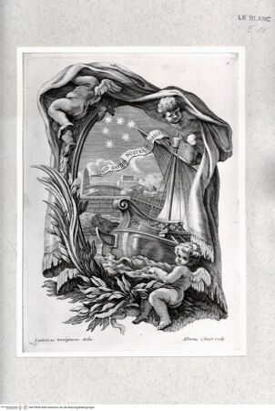 Vorderseite von Istituto Nazionale per la Grafica [http://creativecommons.org/publicdomain/mark/1.0/] These mit dem Emblem der Familie Altieri und einem Segelschiff - , bh479856. Foto.