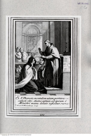 Vorderseite von Istituto Nazionale per la Grafica [http://creativecommons.org/publicdomain/mark/1.0/] Vita Effigiata Della Serafica Vergine S. Teresa di Gesù ...Tafel 56: Die Kommunion der heiligen Theresia: S. V. Theresia mortalem vitam ... - , bh480004. Foto.