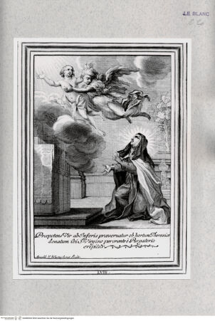 Vorderseite von Istituto Nazionale per la Grafica [http://creativecommons.org/publicdomain/mark/1.0/] Vita Effigiata Della Serafica Vergine S. Teresa di Gesù ...Tafel 58: Die heilige Theresia betet für die Seelen im Fegefeuer: Praepotens Vir ab Inferis praeservatur ... - , bh480006. Foto.