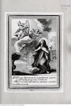 Vorderseite von Istituto Nazionale per la Grafica [http://creativecommons.org/publicdomain/mark/1.0/] Vita Effigiata Della Serafica Vergine S. Teresa di Gesù ...Tafel 59: Die heilige Theresia hört Davids Gesang - , bh480011. Foto.