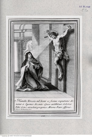 Vorderseite von Istituto Nazionale per la Grafica [http://creativecommons.org/publicdomain/mark/1.0/] Vita Effigiata Della Serafica Vergine S. Teresa di Gesù ...Tafel 65: Das Bekenntnis der heiligen Theresia: Humilis Teresia nil boni ... - , bh480017. Foto.