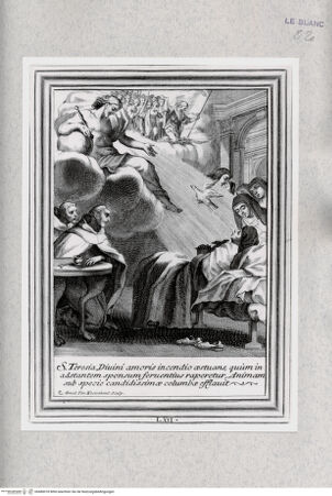 Vorderseite von Istituto Nazionale per la Grafica [http://creativecommons.org/publicdomain/mark/1.0/] Vita Effigiata Della Serafica Vergine S. Teresa di Gesù ...Tafel 66: Der Tod der heiligen Theresia: S. Teresia Divini amoris incendio ... - , bh480018. Foto.