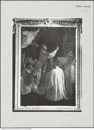 Vorderseite von Sopr. BAS ROMA [https://www.deutsche-digitale-bibliothek.de/content/lizenzen/rv-ez/] Seelenrettung durch das Meßopfer des heiligen Gregor - , bh480140_recto. Foto.