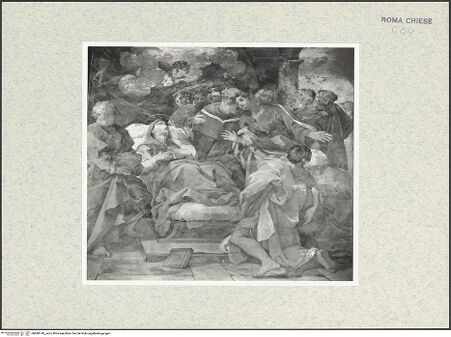 Vorderseite von Sopr. BAS ROMA [https://www.deutsche-digitale-bibliothek.de/content/lizenzen/rv-ez/] Zyklus von Szenen aus dem Marienlebenlinke Wand: Tod Mariae - , bh480149_recto. Foto.