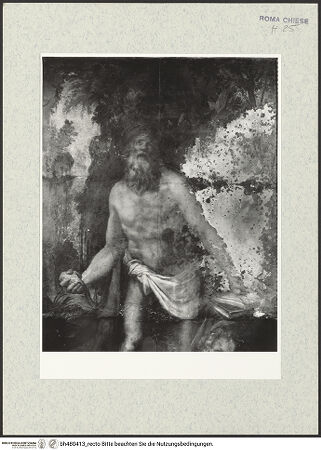 Vorderseite von Sopr. BAS ROMA [https://www.deutsche-digitale-bibliothek.de/content/lizenzen/rv-ez/] Der heilige Hieronymus büßend in der Einsiedelei - Detail, vor der Restaurierung von 1987, bh480413_recto. Foto.