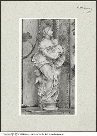 Vorderseite von Sopr. BAS ROMA [https://www.deutsche-digitale-bibliothek.de/content/lizenzen/rv-ez/] Statue der Caritas - , bh480419_recto. Foto.