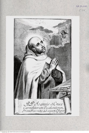 Vorderseite von Istituto Nazionale per la Grafica [http://creativecommons.org/publicdomain/mark/1.0/] Der selige Johannes vom Kreuz, vor einem Christusbild betend und mit einer Lilie auf dem Pult - , bh480579. Foto.