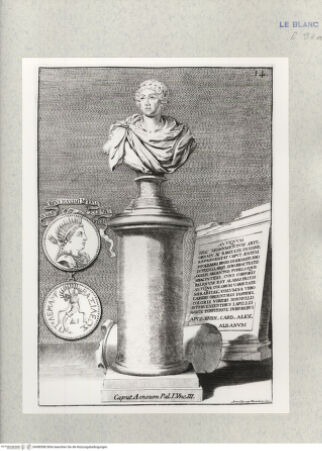 Vorderseite von Istituto Nazionale per la Grafica [http://creativecommons.org/publicdomain/mark/1.0/] Antike Objekte aus dem Museum des Mario Piccolomini, RomTafel 14: Büste Ptolemaios auf einem Säulenschaft und zwei Medaillons - , bh480580. Foto.