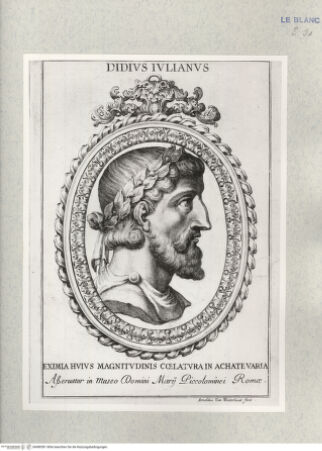 Vorderseite von Istituto Nazionale per la Grafica [http://creativecommons.org/publicdomain/mark/1.0/] Antike Objekte aus dem Museum des Mario Piccolomini, RomGemme mit dem Kopf des Iulianus im Profil: Didius Iulianus - , bh480581. Foto.
