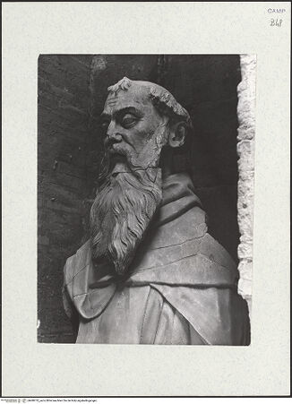 Vorderseite von Sopr. BAS NA [https://www.deutsche-digitale-bibliothek.de/content/lizenzen/rv-ez/] Triumphbogen Alfonsos VDer heilige Antonius Abbas - Detail: Kopf, bh480732_recto. Foto.