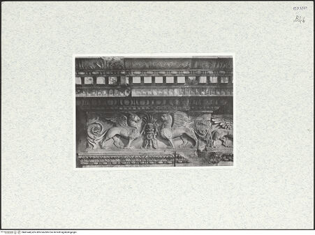 Vorderseite von unbekannt [https://www.deutsche-digitale-bibliothek.de/content/lizenzen/rv-fz/] Triumphbogen Alfonsos VOberer BogenGreifenfries - Detail, bh481448_recto. Foto.