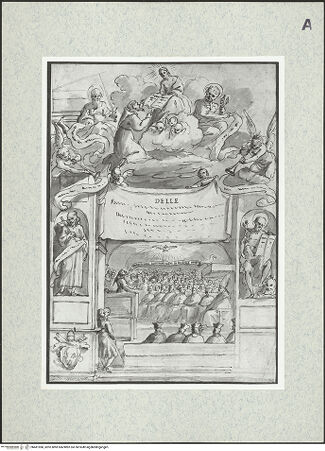 Vorderseite von Graphische Sammlung Albertina [https://www.deutsche-digitale-bibliothek.de/content/lizenzen/rv-ez/] Christus auf Wolken, neben ihm Petrus und Paulus; in Nischen die heiligen Franziskus und Hieronymus; darunter Kapuziner auf einer Kirchenversammlung; links unten päpstliches Barberini-Wappen - , bh481980_recto. Foto.