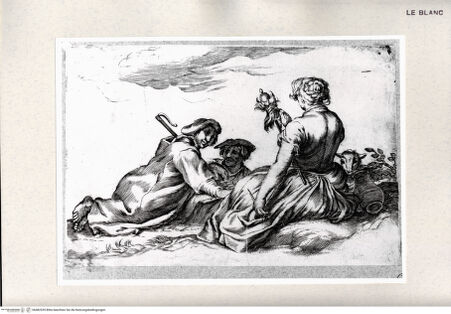 Vorderseite von Istituto Nazionale per la Grafica [http://creativecommons.org/publicdomain/mark/1.0/] Eine sitzende Frau mit einer Spindel, zwei auf dem Boden liegende Hirten und eine Ziege - , bh482535. Foto.