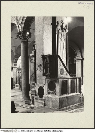 Vorderseite von unbekannt [https://www.deutsche-digitale-bibliothek.de/content/lizenzen/rv-fz/] Evangelienkanzel, aus den Fragmenten des abgebauten Ambo der ehemaligen Schola Cantorum zusammengesetzt - Schrägsicht auf die vordere und linke Seite, bh482587_recto. Foto: Savio, Oscar.