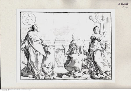 Vorderseite von Istituto Nazionale per la Grafica [http://creativecommons.org/publicdomain/mark/1.0/] Allegorie mit dem Wappen des Kardinals Borghese: Drei allegorische Frauenfiguren (Glaube, Kirche, Religion?) besiegen die Sünde und Todsünden, über ihnen die Symbole für Pax, Abundantia und Eternitas - , bh482614. Foto.