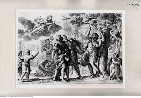 Vorderseite von Istituto Nazionale per la Grafica [http://creativecommons.org/publicdomain/mark/1.0/] Aeneas bricht den goldenen Zweig (Virgil, Aeneis), Allegorie mit dem Wappen der Barbo - , bh482616. Foto.