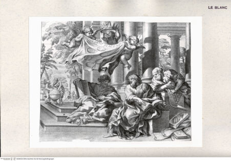 Vorderseite von Istituto Nazionale per la Grafica [http://creativecommons.org/publicdomain/mark/1.0/] Allegorie: drei Gelehrte auf den Stufen eines Tempels und schwebende Putti mit dem Medici-Emblem und einer Krone - , bh482624. Foto.