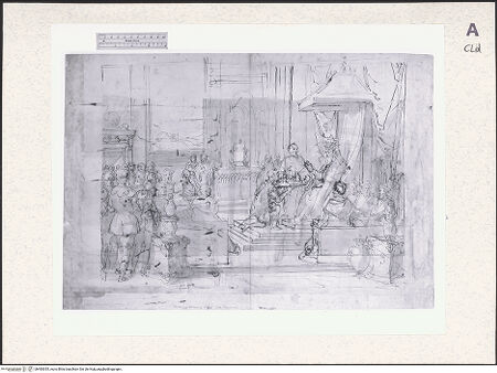 Vorderseite von Pierpont Morgan Library [https://www.deutsche-digitale-bibliothek.de/content/lizenzen/rv-ez/] Julius III. übergibt das Herzogtum von Parma an Ottavio Farnese - , bh483055_recto. Foto.