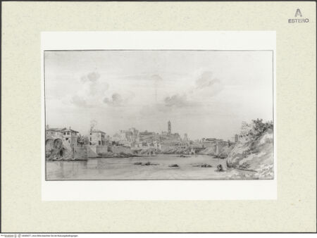 Vorderseite von Graphische Sammlung Albertina [https://www.deutsche-digitale-bibliothek.de/content/lizenzen/rv-ez/] Blick vom Tiber auf das Kapitol - , bh483071_recto. Foto.
