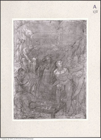 Vorderseite von Graphische Sammlung Albertina [https://www.deutsche-digitale-bibliothek.de/content/lizenzen/rv-ez/] Die Marter des heiligen Laurentius - , bh483231_recto. Foto.