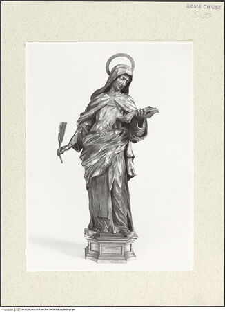 Vorderseite von Sopr. BAS ROMA [https://www.deutsche-digitale-bibliothek.de/content/lizenzen/rv-ez/] Statuetten vom Altar des heiligen Franz XaverDie heilige Theresa von Avila - , bh483266_recto. Foto.