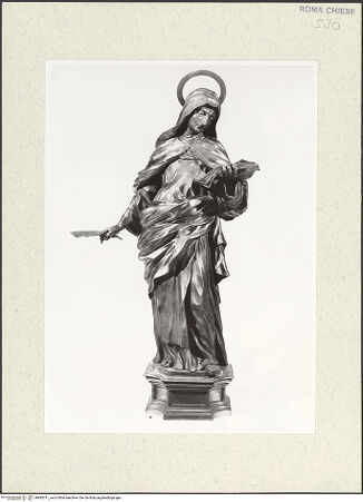 Vorderseite von Sopr. BAS ROMA [https://www.deutsche-digitale-bibliothek.de/content/lizenzen/rv-ez/] Statuetten vom Altar des heiligen Franz XaverDie heilige Theresa von Avila - , bh483311_recto. Foto.
