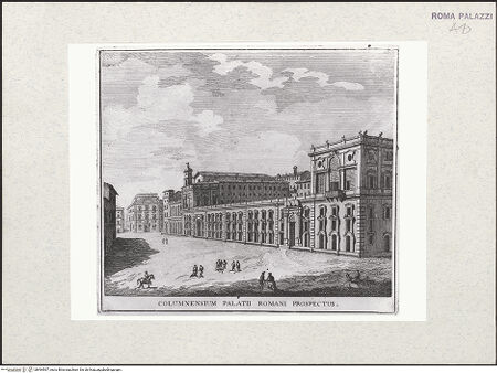 Vorderseite von Kunsthistorisches Institut in Florenz [https://www.deutsche-digitale-bibliothek.de/content/lizenzen/rv-fz/] Palazzo Colonna: Columnensium Palatii Romani Prospectus. - , bh484567_recto. Foto.