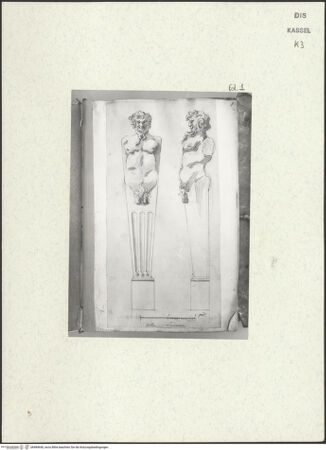 Vorderseite von Staatliche Kunstsammlungen, Schloss Wilhelmshöhe [https://www.deutsche-digitale-bibliothek.de/content/lizenzen/rv-ez/] Skizzenbuch der römischen ReiseFol. 1: zwei Ansichten einer Panherme am Casino dell'Aurora der Villa Ludovisi - , bh484640_recto. Foto.