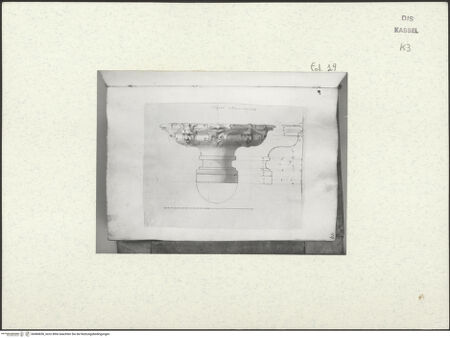 Vorderseite von Staatliche Kunstsammlungen, Schloss Wilhelmshöhe [https://www.deutsche-digitale-bibliothek.de/content/lizenzen/rv-ez/] Skizzenbuch der römischen ReiseFol. 19: Brunnenbecken mit Maske, von der Kaskade in der Villa Negroni - , bh484650_recto. Foto.