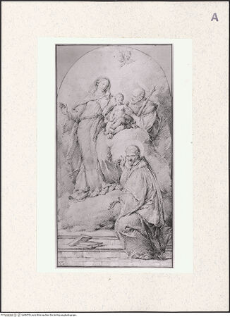 Vorderseite von Graphische Sammlung Albertina [https://www.deutsche-digitale-bibliothek.de/content/lizenzen/rv-ez/] Die Heilige Familie mit einem Heiligen - , bh484709_recto. Foto.