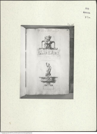 Vorderseite von Staatliche Kunstsammlungen, Schloss Wilhelmshöhe [https://www.deutsche-digitale-bibliothek.de/content/lizenzen/rv-ez/] Skizzenbuch der römischen ReiseFol. 40: Zwei Brunnen in den Giardini di Boboli in Florenz - , bh484799_recto. Foto.