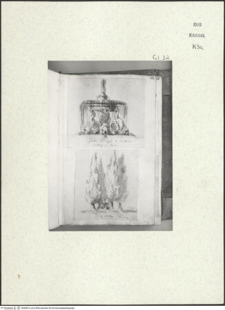 Vorderseite von Staatliche Kunstsammlungen, Schloss Wilhelmshöhe [https://www.deutsche-digitale-bibliothek.de/content/lizenzen/rv-ez/] Skizzenbuch der römischen ReiseFol. 32: Zwei Ansichten des Brunnens im großen Kreuzgang des ehemaligen Karthäuserklosters von Santa Maria degli Angeli (heute Museo Nazionale Romano) - , bh484814_recto. Foto.
