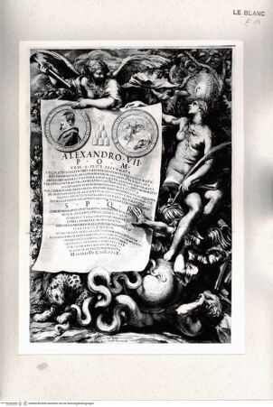 Vorderseite von Istituto Nazionale per la Grafica [http://creativecommons.org/publicdomain/mark/1.0/] Allegorie auf den Ruhm Papst Alexanders VII. mit seinem Medaillonbild - , bh485296. Foto.