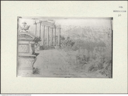 Vorderseite von Kunstakademiets Bibliotek [https://www.deutsche-digitale-bibliothek.de/content/lizenzen/rv-ez/] Marselis-SkizzenbuchArchitekturcapriccio - , bh485344_recto. Foto.