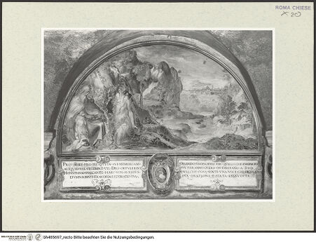 Vorderseite von Sopr. BAS ROMA [https://www.deutsche-digitale-bibliothek.de/content/lizenzen/rv-ez/] Lünetten mit Szenen aus dem Leben des heiligen OnuphriusDie heiligen Onuphrius und Paphnutius betend in der Zelle - Gesamtansicht, bh485697_recto. Foto.