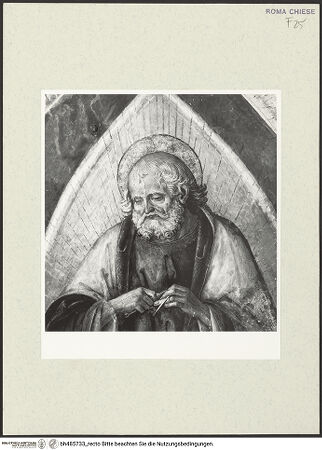 Vorderseite von Sopr. BAS ROMA [https://www.deutsche-digitale-bibliothek.de/content/lizenzen/rv-ez/] Szenen aus dem Leben des heiligen Bernhardin von SienaGewölbekappe: Der Evangelist Markus - Kopfdetail, nach der Restaurierung, bh485733_recto. Foto.