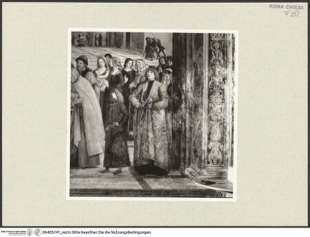 Vorderseite von Sopr. BAS ROMA [https://www.deutsche-digitale-bibliothek.de/content/lizenzen/rv-ez/] Szenen aus dem Leben des heiligen Bernhardin von SienaExequien des heiligen Bernhardin - Detail: Figurengruppe am rechten Bildrand, nach der Restaurierung, bh485741_recto. Foto.