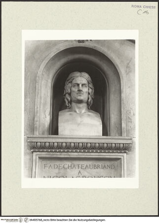 Vorderseite von Bibliotheca Hertziana [https://rightsstatements.org/page/CNE/1.0/] Grabmal des Malers Nicolas PoussinBüste des Nicolas Poussin - , bh485760_recto. Foto: Savio, Oscar.