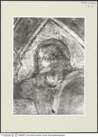 Vorderseite von Sopr. BAS ROMA [https://www.deutsche-digitale-bibliothek.de/content/lizenzen/rv-ez/] Szenen aus dem Leben des heiligen Bernhardin von SienaGewölbekappe: Der Evangelist Lukas - Detail, nach der Restaurierung, bh485877_recto. Foto.