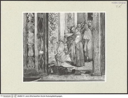 Vorderseite von Sopr. BAS ROMA [https://www.deutsche-digitale-bibliothek.de/content/lizenzen/rv-ez/] Szenen aus dem Leben des heiligen Bernhardin von SienaEinkleidung des heiligen Berhardin von Siena mit dem Ordensgewand - vor der Restaurierung, bh486191_recto. Foto.