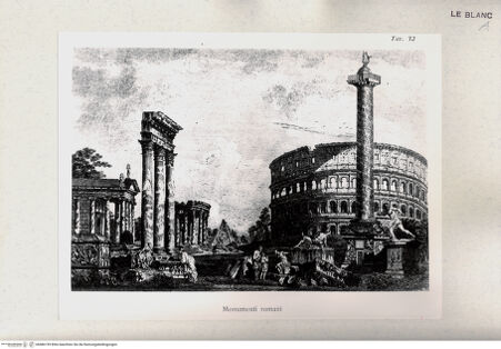 Vorderseite von unbekannt [http://creativecommons.org/publicdomain/mark/1.0/] Sechs römische CapricciCapriccio mit dem Kolossseum, Tempelruinen, einer Pyramide, einer Triumphsäule und verschiedenen Statuen - , bh486199. Foto.