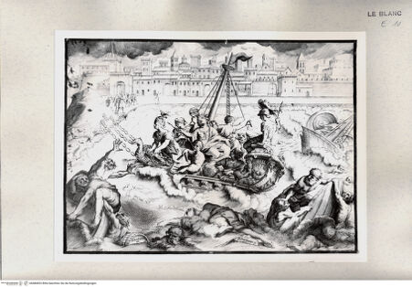 Vorderseite von Istituto Nazionale per la Grafica [http://creativecommons.org/publicdomain/mark/1.0/] Die Künste und die Fortuna werden nach einem Schiffbruch in den Hafen geleitet - , bh486853. Foto.