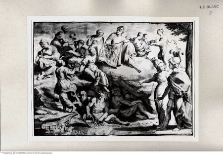 Vorderseite von Istituto Nazionale per la Grafica [http://creativecommons.org/publicdomain/mark/1.0/] These auf einen Kardinal mit Minerva, die den Weg zum Hades weist (?) und Frauen, die die Kardinalsinsignien herstellen - , bh486855. Foto.